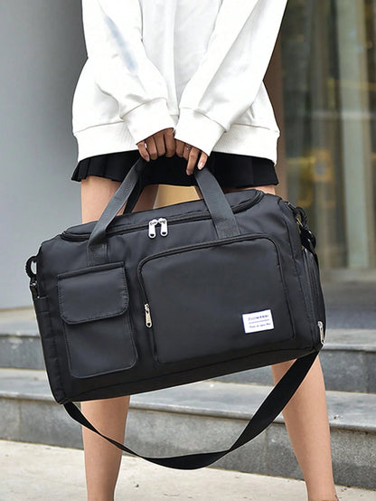 Durable Nylon Foldable Tote Bag With Separate Shoe Compartment, Duffle Bag, Gym Bag, Sports/Yoga Clothes Storage Bag, Travel Bag, Portable, Stylish