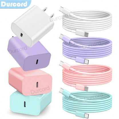 Durcord 2PCS/1PC Fast Charger Set,20W(Max) PD USB C Wall Fast Charger Adapter With 6FT USB C To Type C Cable Compatible With Various Type C Interface Devices,Compatible With IPhone 15 16 17 Pro Max/15