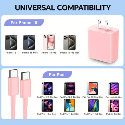 Durcord 2PCS/1PC Fast Charger Set,20W(Max) PD USB C Wall Fast Charger Adapter With 6FT USB C To Type C Cable Compatible With Various Type C Interface Devices,Compatible With IPhone 15 16 17 Pro Max/15