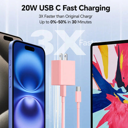 Durcord 2PCS/1PC Fast Charger Set,20W(Max) PD USB C Wall Fast Charger Adapter With 6FT USB C To Type C Cable Compatible With Various Type C Interface Devices,Compatible With IPhone 15 16 17 Pro Max/15