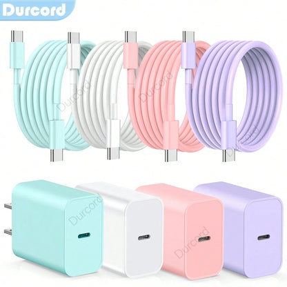 Durcord 2PCS/1PC Fast Charger Set,20W(Max) PD USB C Wall Fast Charger Adapter With 6FT USB C To Type C Cable Compatible With Various Type C Interface Devices,Compatible With IPhone 15 16 17 Pro Max/15