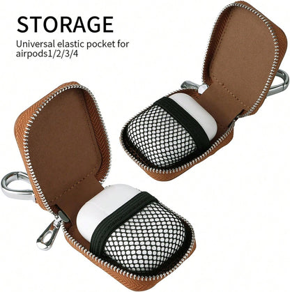Earbud, Headphone Storage 4/1/2/3/Pro 2, PU Leather Zipper Carrying Pouch Earbuds Bag With Keychain Wireless Earphones, Wired Headphone & USB- EJB 1 PCS Brown