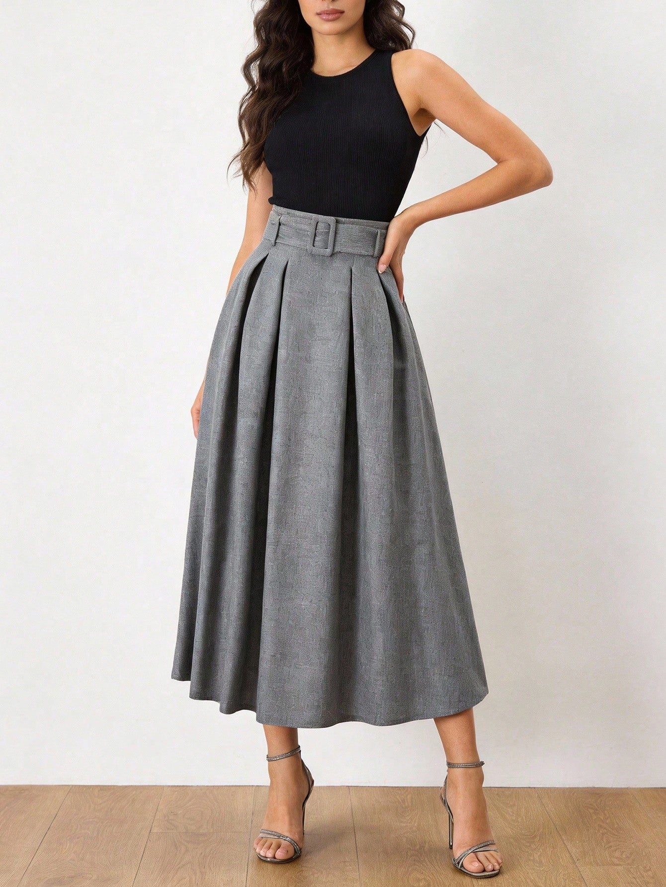 EARO Women's High Waist Gray Skirt, Elegant Casual Style Spring
