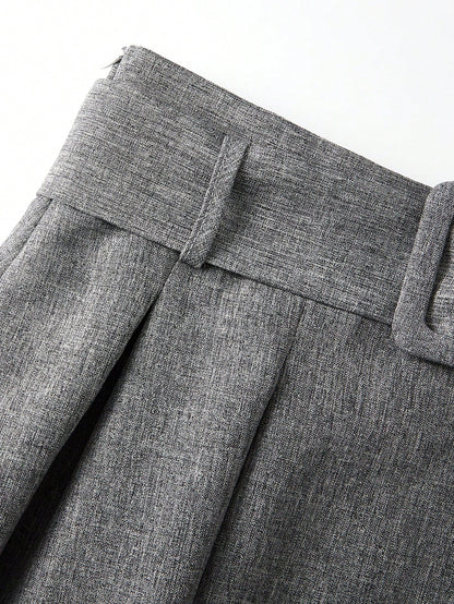 EARO Women's High Waist Gray Skirt, Elegant Casual Style Spring