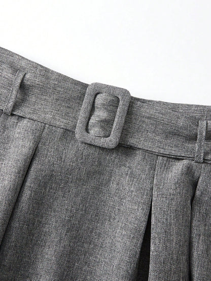 EARO Women's High Waist Gray Skirt, Elegant Casual Style Spring