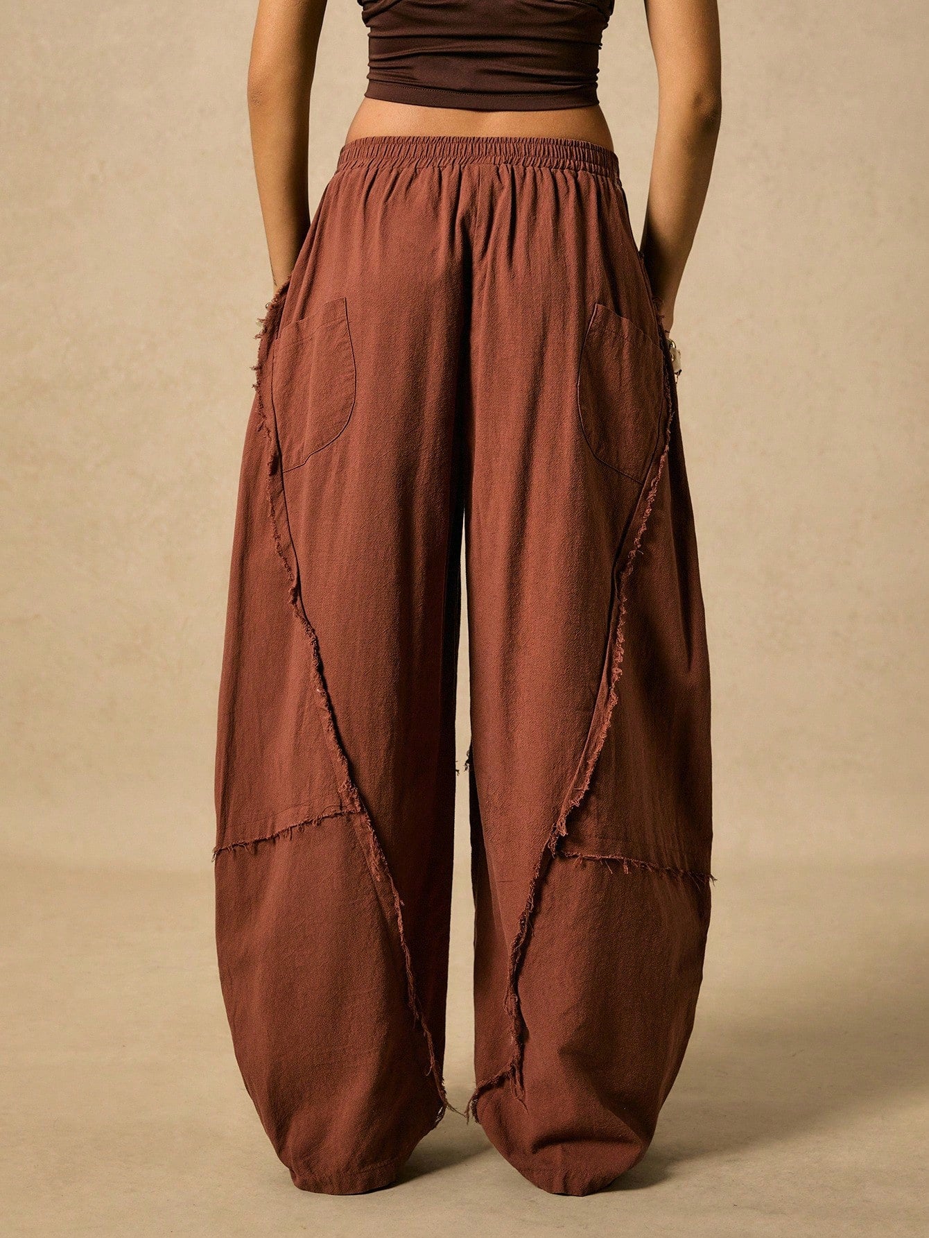 Easelle Vintage Western Boho Casual Retro Rust Brown Curved Blade Design Women's Pants Edge Cutting Design Autumn Women Clothes Vacation