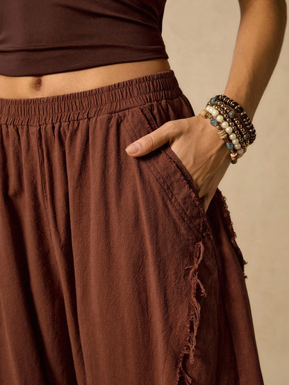 Easelle Vintage Western Boho Casual Retro Rust Brown Curved Blade Design Women's Pants Edge Cutting Design Autumn Women Clothes Vacation