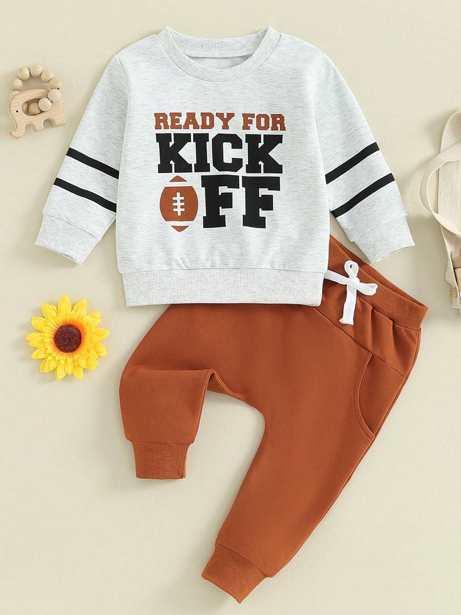 Easisim Toddler Baby Boy Rugby Outfit Long Sleeve Football Print Sweatshirt Top Pants Set Sweatsuit 2Pcs Infant Fall Winter Clothes