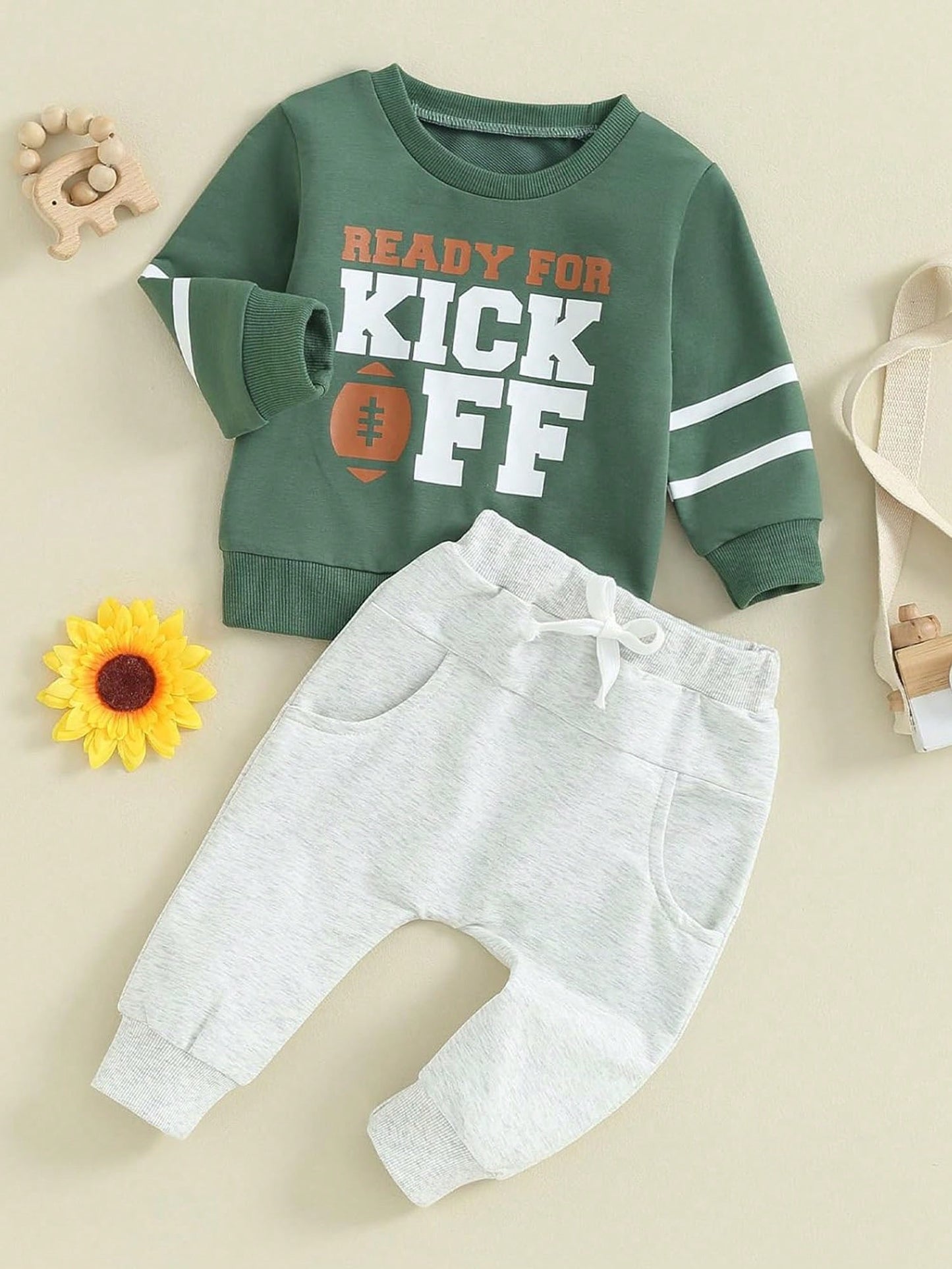 Easisim Toddler Baby Boy Rugby Outfit Long Sleeve Football Print Sweatshirt Top Pants Set Sweatsuit 2Pcs Infant Fall Winter Clothes