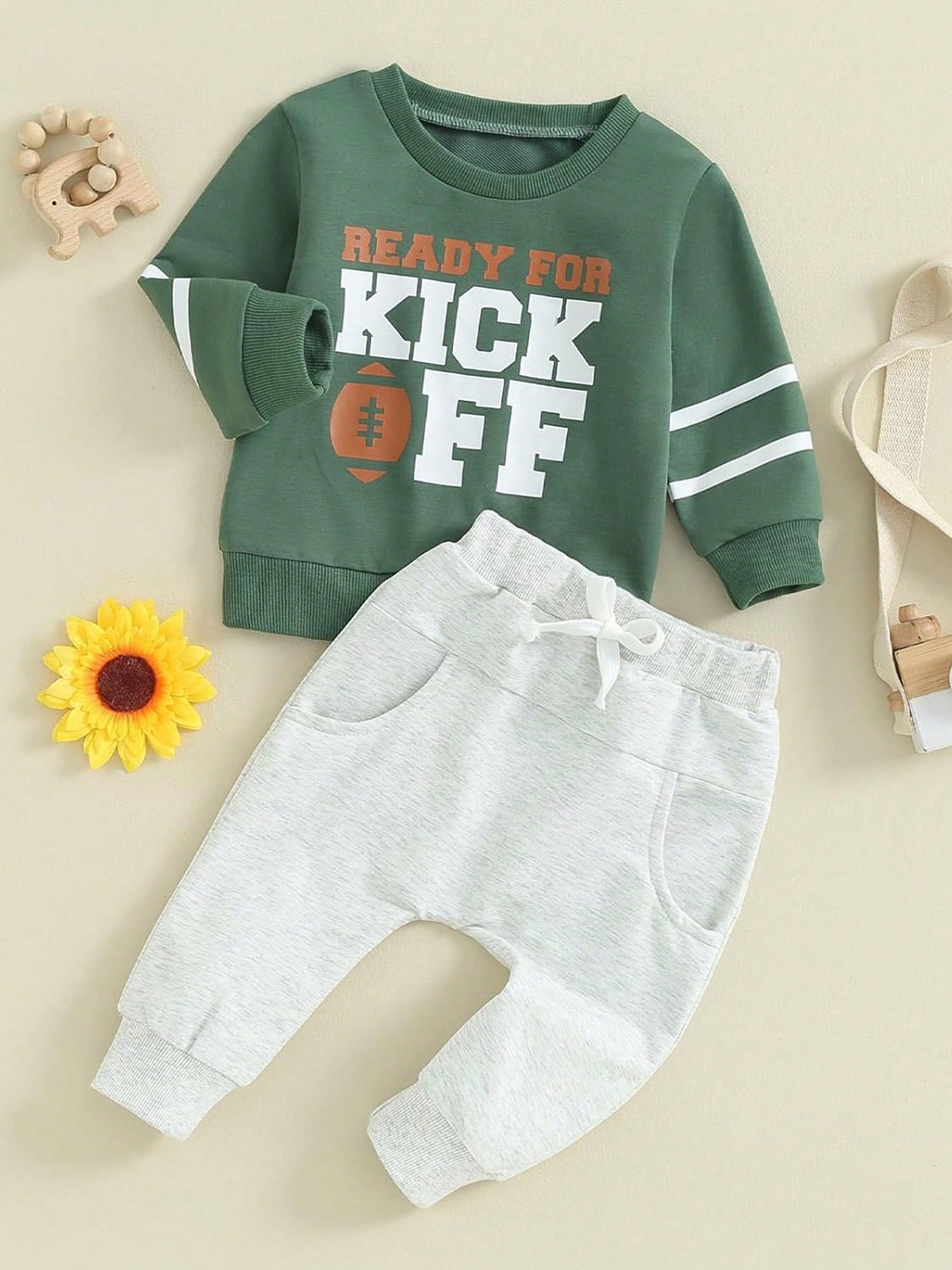 Easisim Toddler Baby Boy Rugby Outfit Long Sleeve Football Print Sweatshirt Top Pants Set Sweatsuit 2Pcs Infant Fall Winter Clothes
