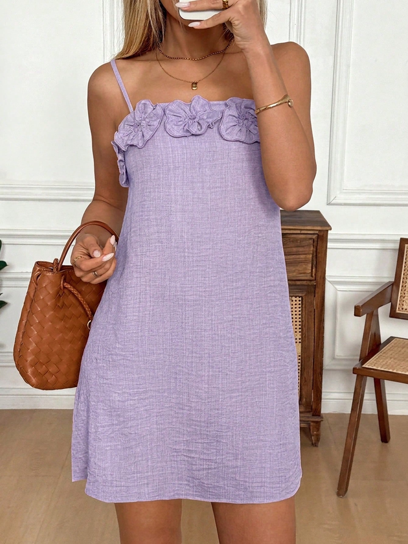 Easowa 3D Floral Ruffle Hem A-Line Casual Cute Fairy Elegant Vacation Sundress For Women Tea Party Occasion Purple Summer,Summer Dresses