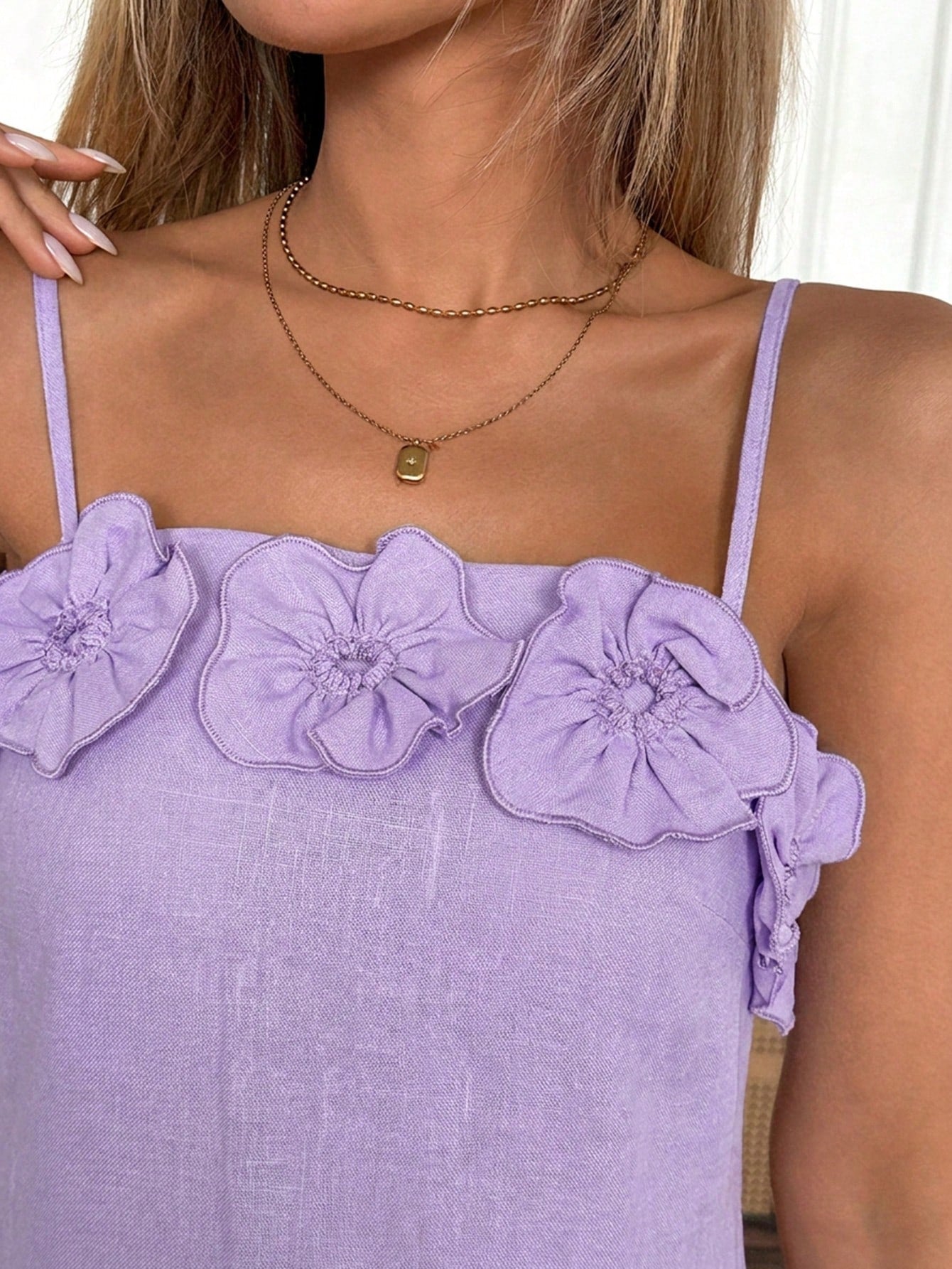Easowa 3D Floral Ruffle Hem A-Line Casual Cute Fairy Elegant Vacation Sundress For Women Tea Party Occasion Purple Summer,Summer Dresses