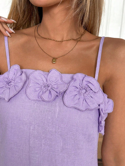 Easowa 3D Floral Ruffle Hem A-Line Casual Cute Fairy Elegant Vacation Sundress For Women Tea Party Occasion Purple Summer,Summer Dresses