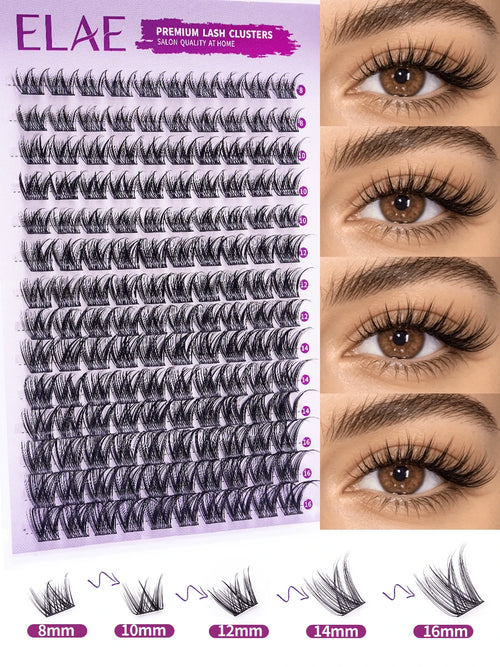 ELAE Fluffy Spiky Manga Lash Clusters 8-16mm Multi-Length DIY Individual False Lashes Easy To Apply Reusable Eyelash Extension For Women