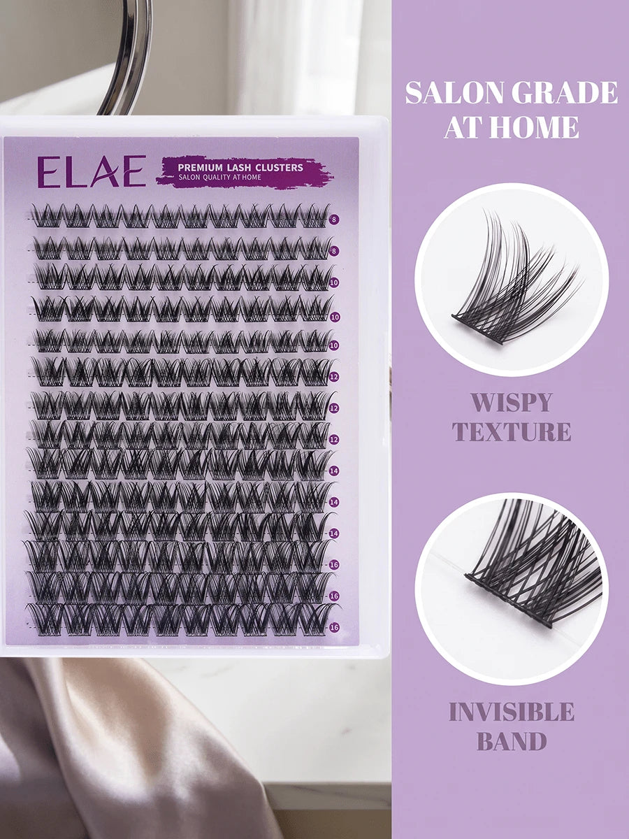 ELAE Fluffy Spiky Manga Lash Clusters 8-16mm Multi-Length DIY Individual False Lashes Easy To Apply Reusable Eyelash Extension For Women