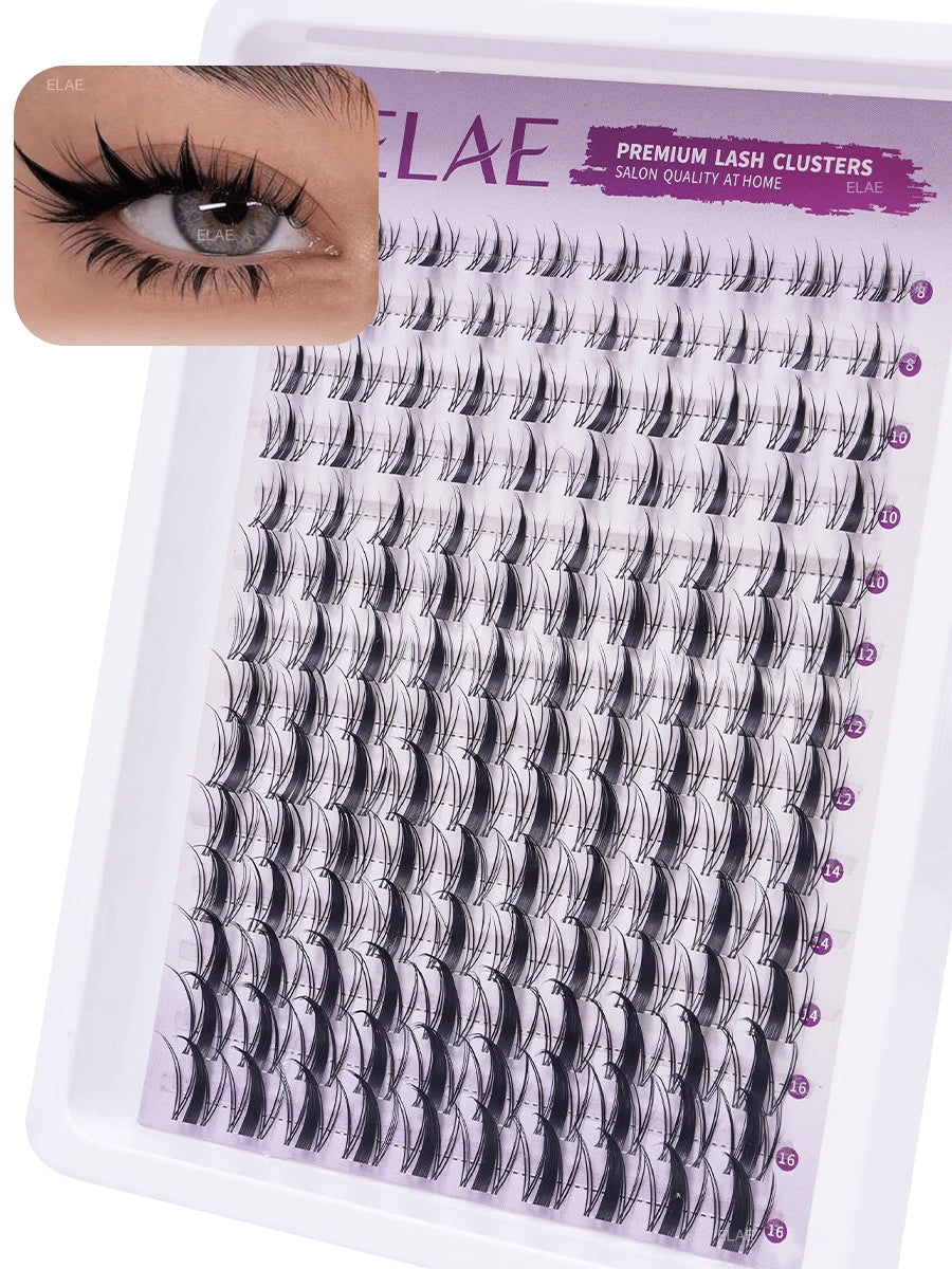 ELAE Fluffy Spiky Manga Lash Clusters 8-16mm Multi-Length DIY Individual False Lashes Easy To Apply Reusable Eyelash Extension For Women