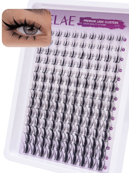 ELAE Fluffy Spiky Manga Lash Clusters 8-16mm Multi-Length DIY Individual False Lashes Easy To Apply Reusable Eyelash Extension For Women
