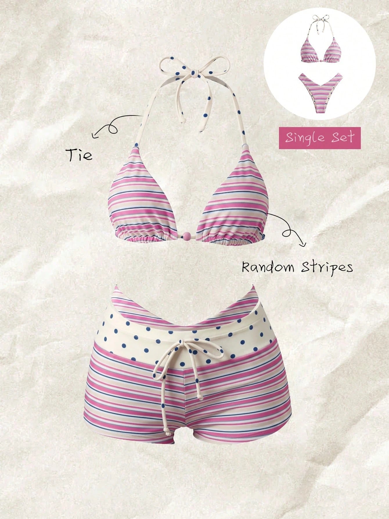 Elavelle Women's Spring/Summer Random Print Beaded Bikini Set