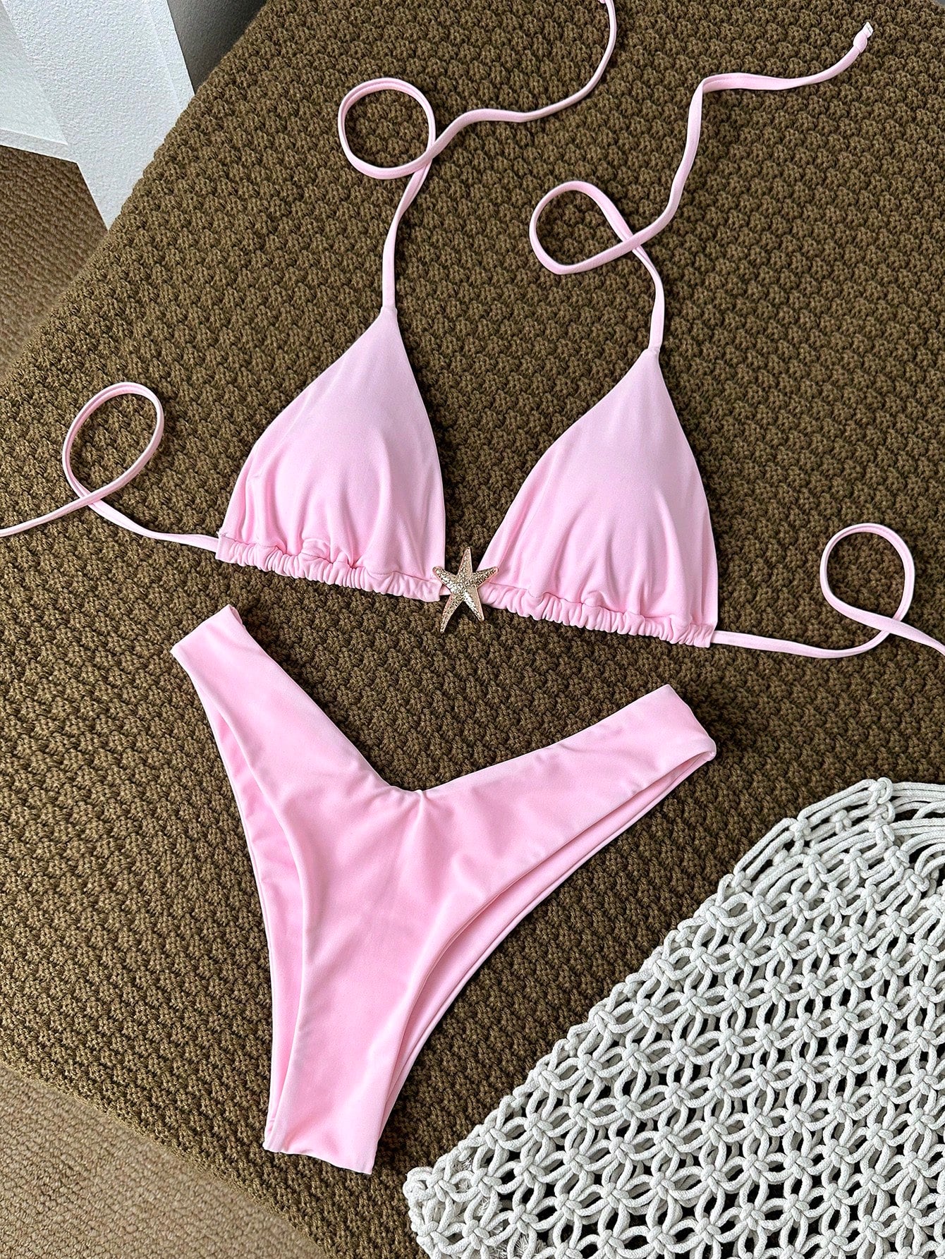 Elavelle Women's Spring/Summer Random Print Beaded Bikini Set