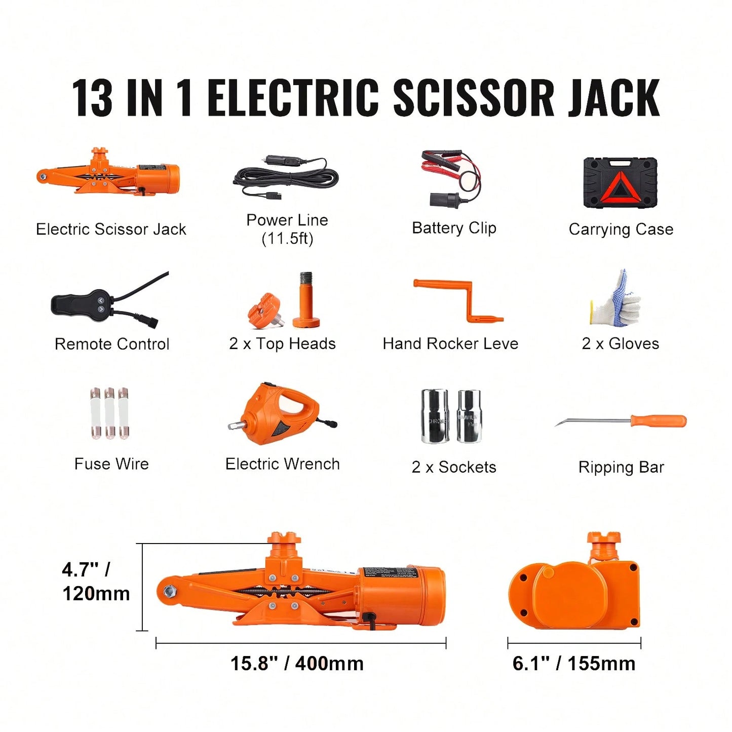 Electric Car Jack, 3 Tons/6600 Lbs Scissor Jack With Electric Impact Wrench, 12V Car Jack With Double Saddles With Remote Control, Portable Car Jack Lifting For Sedan, SUV, Truck Tire Change