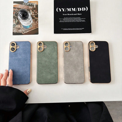 Electroplated Metal Sheepskin Leather Case Suitable For 16ProMax Apple Phone, IPhone15Pro Anti-Fall 13p Men's And Women's Models, 15 Anti-Fall Phone Case. An Excellent Gift Choice For Women; Suitable