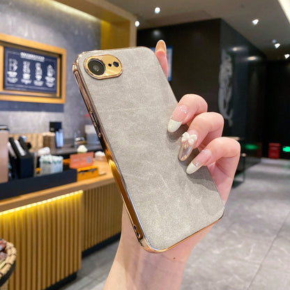 Electroplated Metal Sheepskin Leather Case Suitable For 16ProMax Apple Phone, IPhone15Pro Anti-Fall 13p Men's And Women's Models, 15 Anti-Fall Phone Case. An Excellent Gift Choice For Women; Suitable