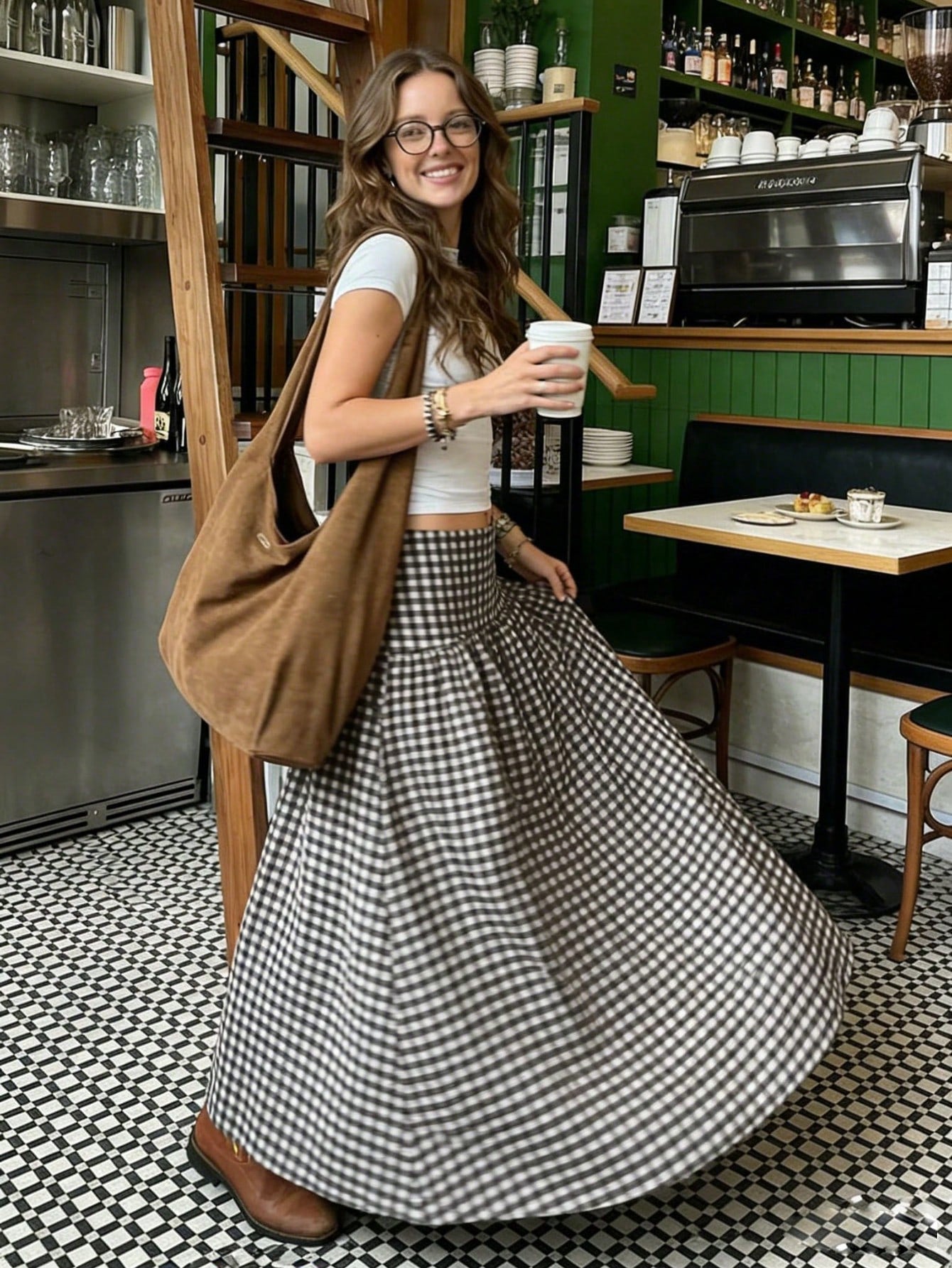 Elegant Casual Plaid Mid-Length Skirt, Graceful Lady-Like, Beach, Graduation Dance, Back To School Dance, Vintage, Palace Style