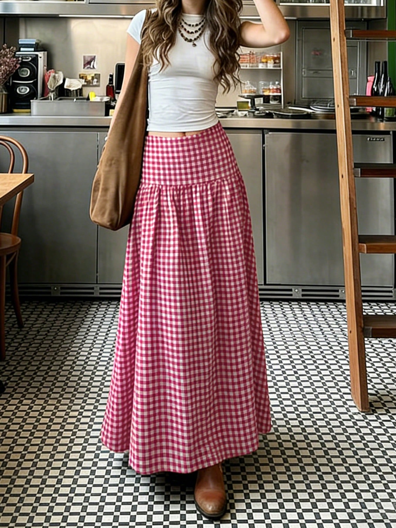 Elegant Casual Plaid Mid-Length Skirt, Graceful Lady-Like, Beach, Graduation Dance, Back To School Dance, Vintage, Palace Style