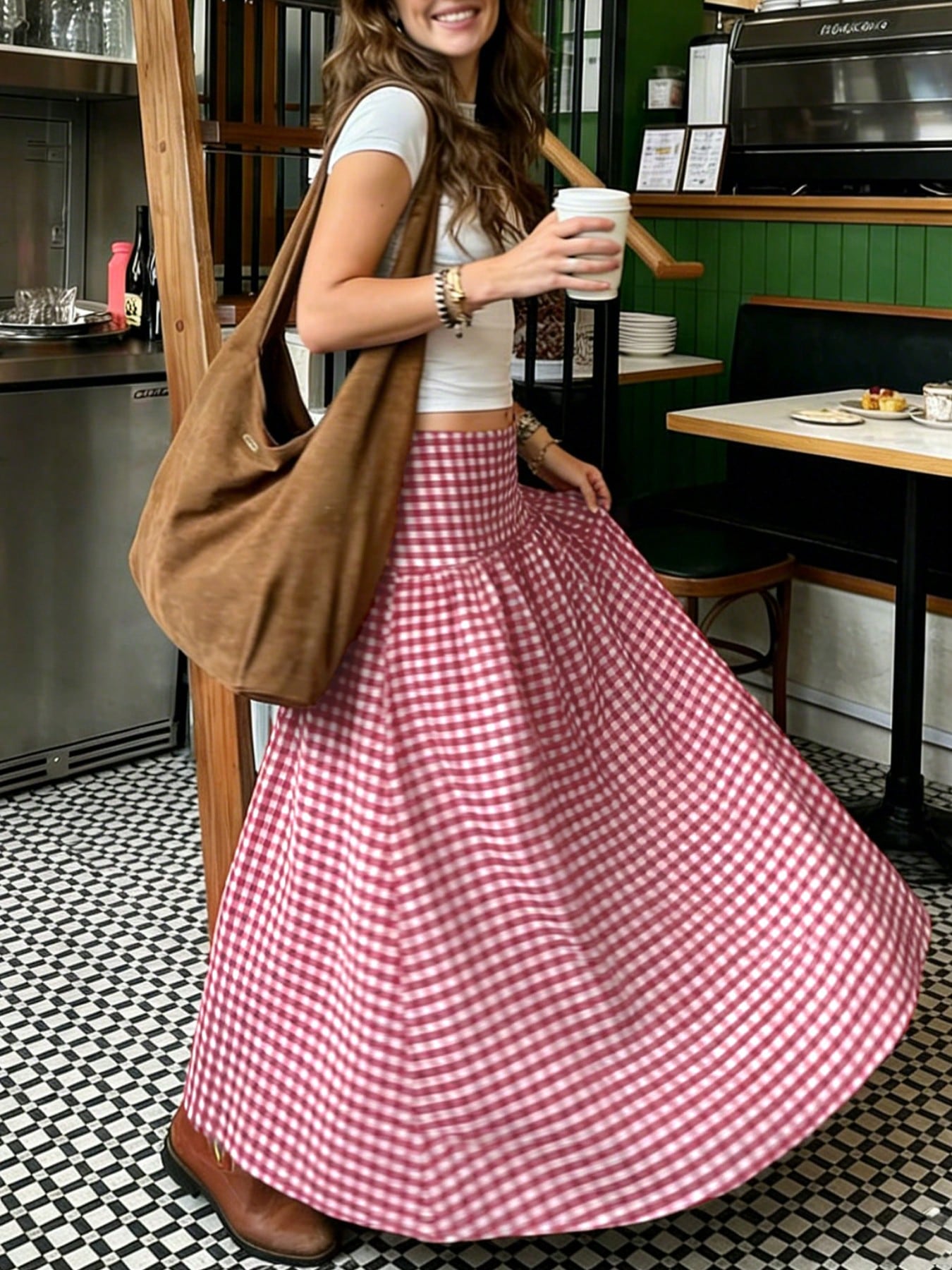 Elegant Casual Plaid Mid-Length Skirt, Graceful Lady-Like, Beach, Graduation Dance, Back To School Dance, Vintage, Palace Style