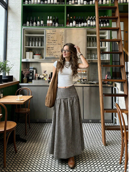 Elegant Casual Plaid Mid-Length Skirt, Graceful Lady-Like, Beach, Graduation Dance, Back To School Dance, Vintage, Palace Style