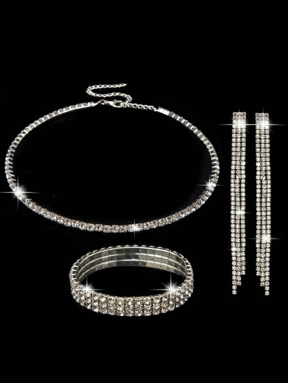Elegant Evening Clutch, Sparkling A-Shaped Diamond Flap Envelope Clutch, Comes With Sparkling Rhinestone Jewelry 3 Pieces Set, Elegant Evening Clutch, Women's Ball Handbag, Women's Wedding Evening Bag