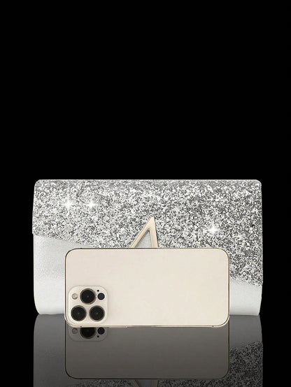 Elegant Evening Clutch, Sparkling A-Shaped Diamond Flap Envelope Clutch, Comes With Sparkling Rhinestone Jewelry 3 Pieces Set, Elegant Evening Clutch, Women's Ball Handbag, Women's Wedding Evening Bag