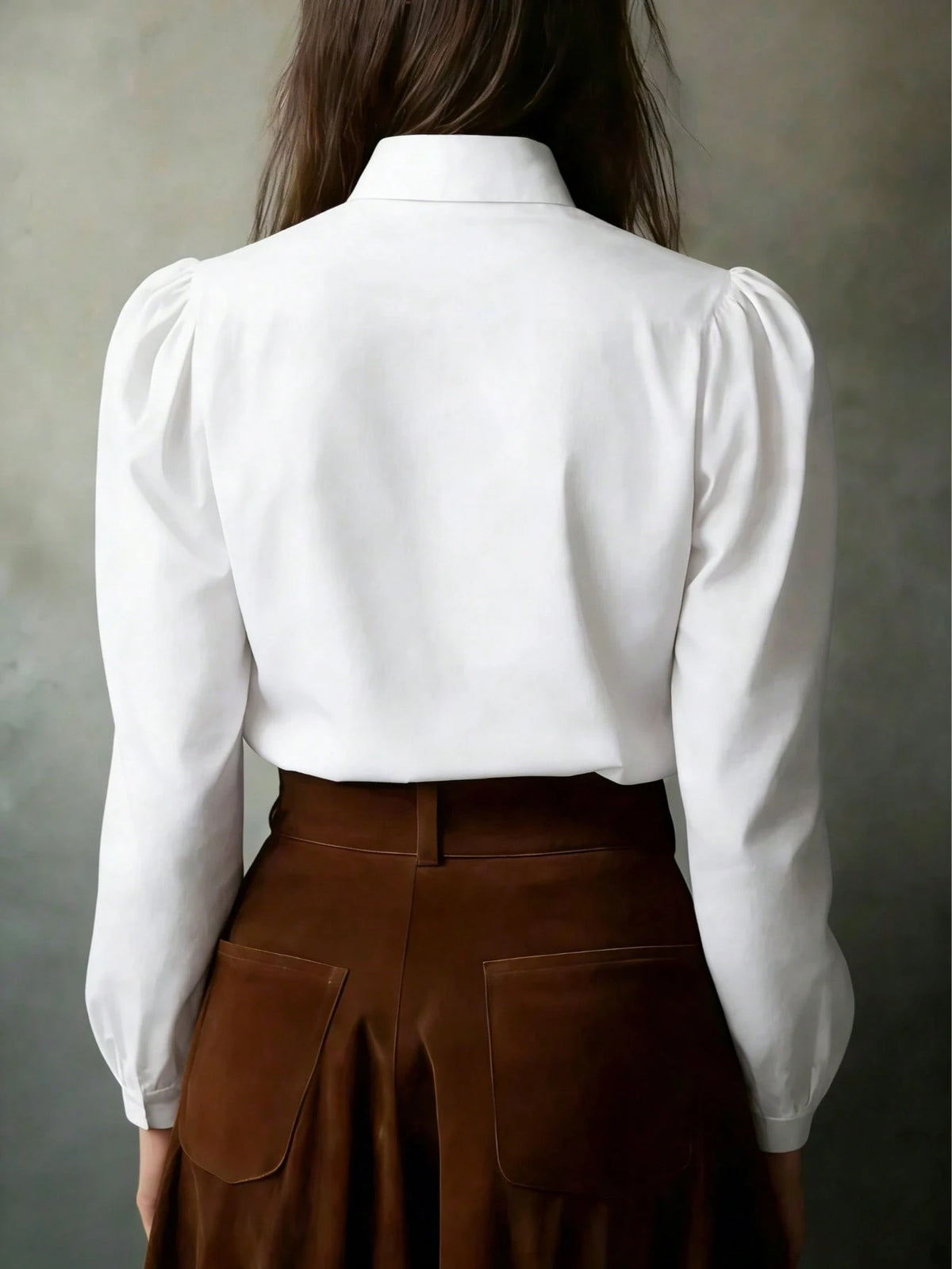 Elegant Solid Color Women's Long Sleeve Shirt, Versatile Casual Blouse For All Seasons White