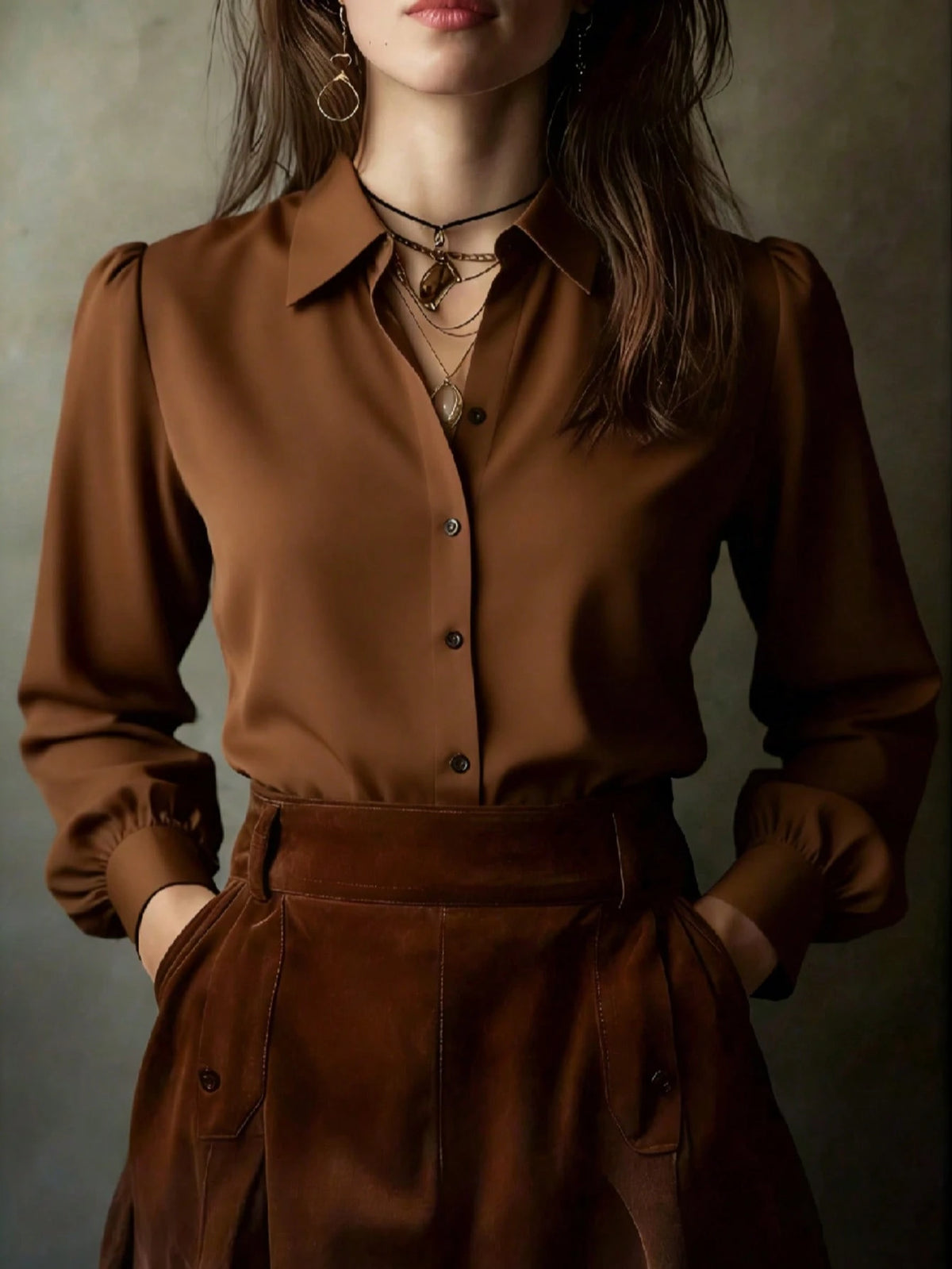 Elegant Solid Color Women's Long Sleeve Shirt, Versatile Casual Blouse For All Seasons White