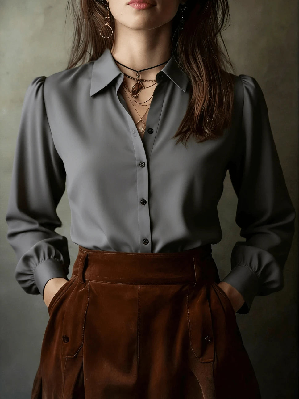 Elegant Solid Color Women's Long Sleeve Shirt, Versatile Casual Blouse For All Seasons White