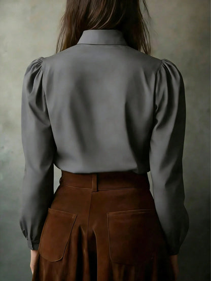 Elegant Solid Color Women's Long Sleeve Shirt, Versatile Casual Blouse For All Seasons White