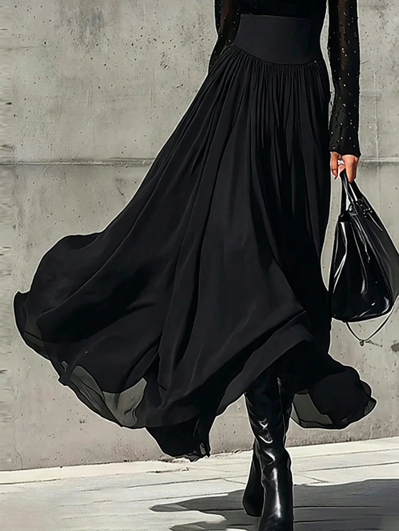 Elegant Women's Chiffon Skirt With Elastic Waist And Lining, Suitable For Professional Attire, Back To School, Street Wear, Vacation And Casual Wear, Women's Summer And Autumn Clothing