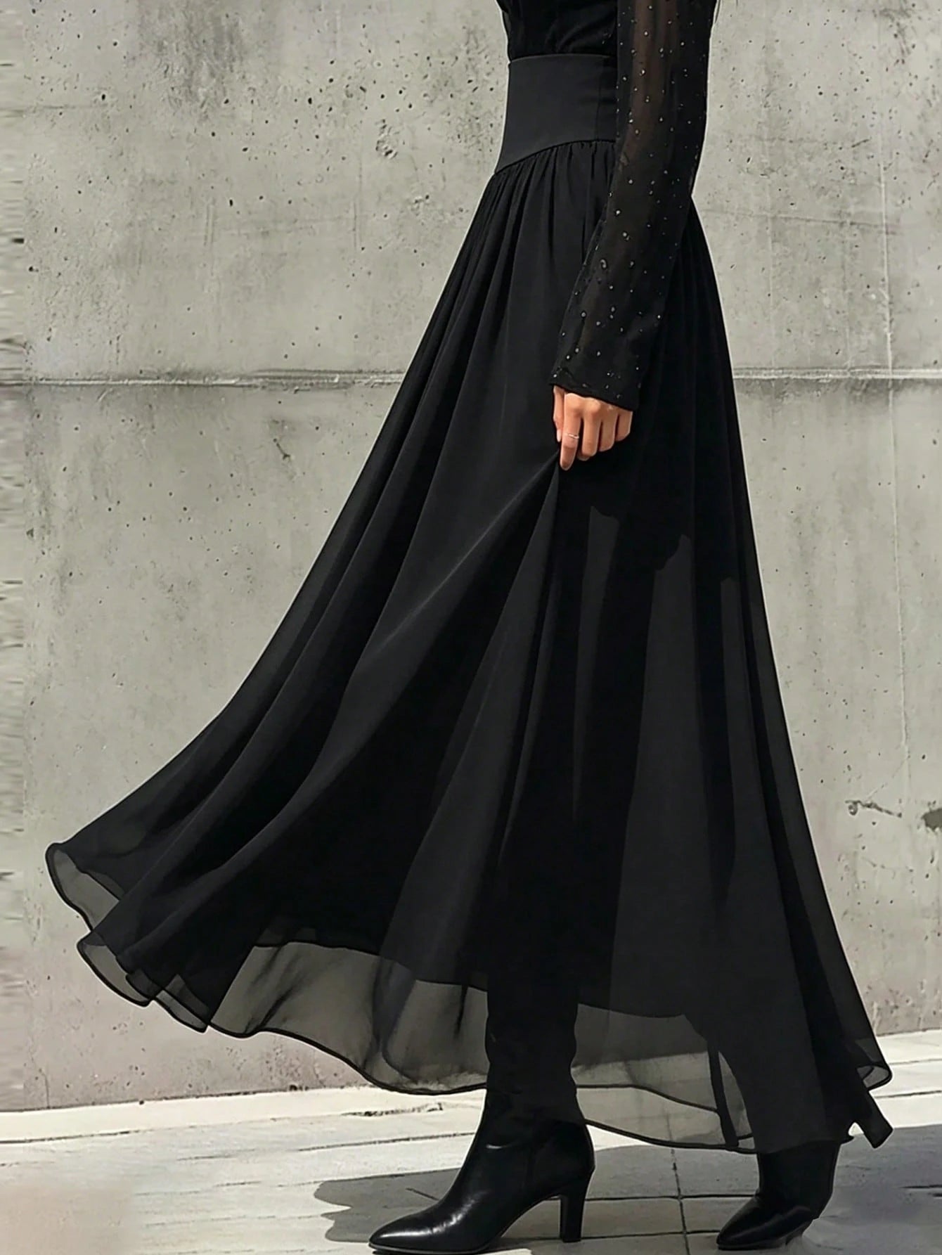 Elegant Women's Chiffon Skirt With Elastic Waist And Lining, Suitable For Professional Attire, Back To School, Street Wear, Vacation And Casual Wear, Women's Summer And Autumn Clothing