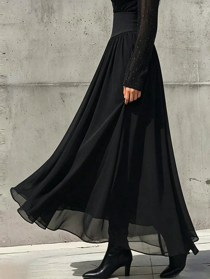 Elegant Women's Chiffon Skirt With Elastic Waist And Lining, Suitable For Professional Attire, Back To School, Street Wear, Vacation And Casual Wear, Women's Summer And Autumn Clothing