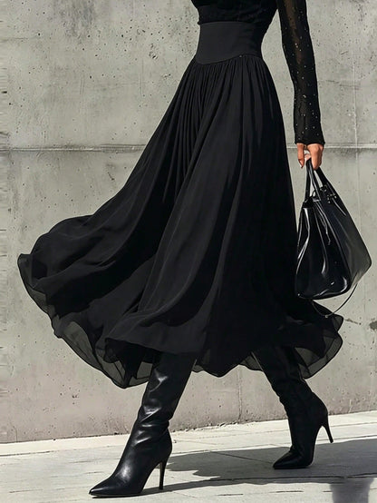 Elegant Women's Chiffon Skirt With Elastic Waist And Lining, Suitable For Professional Attire, Back To School, Street Wear, Vacation And Casual Wear, Women's Summer And Autumn Clothing