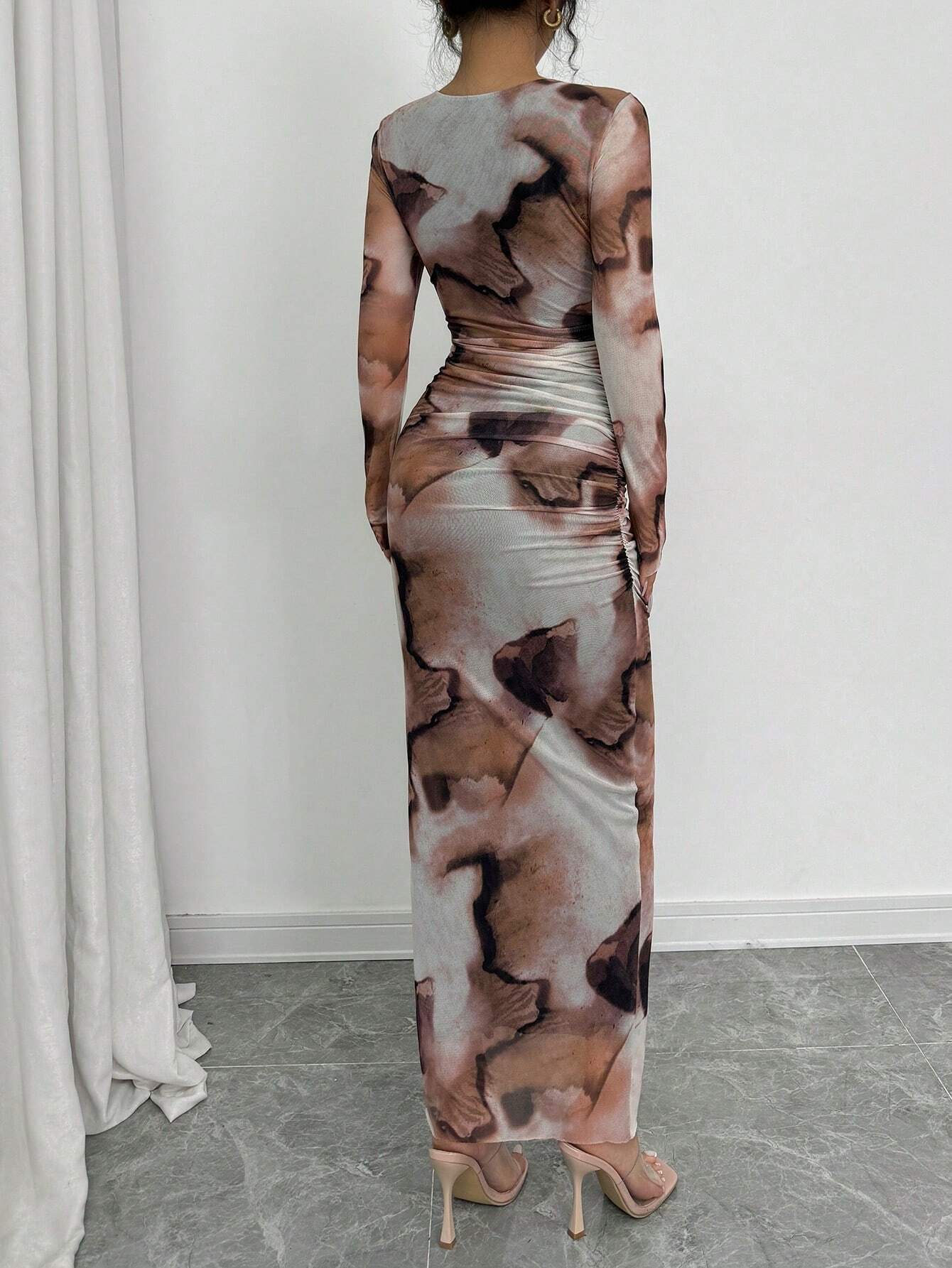 Elenzga Elegant Gradient Long Sleeve Slimming Women Dress Maxi Women Outfit