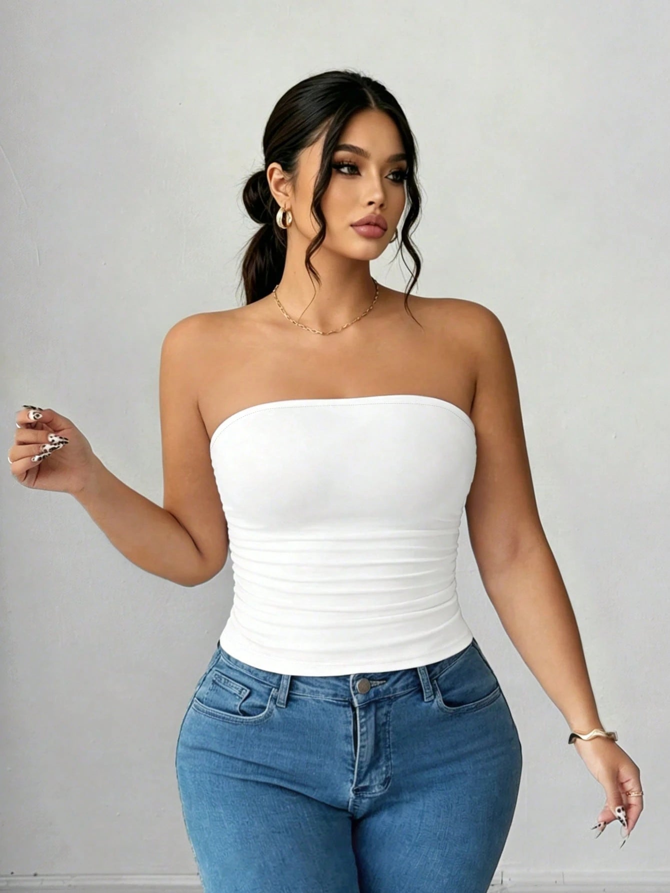 Elenzga Plus Size Women Casual Solid Color Fitted Tube Top, Summer