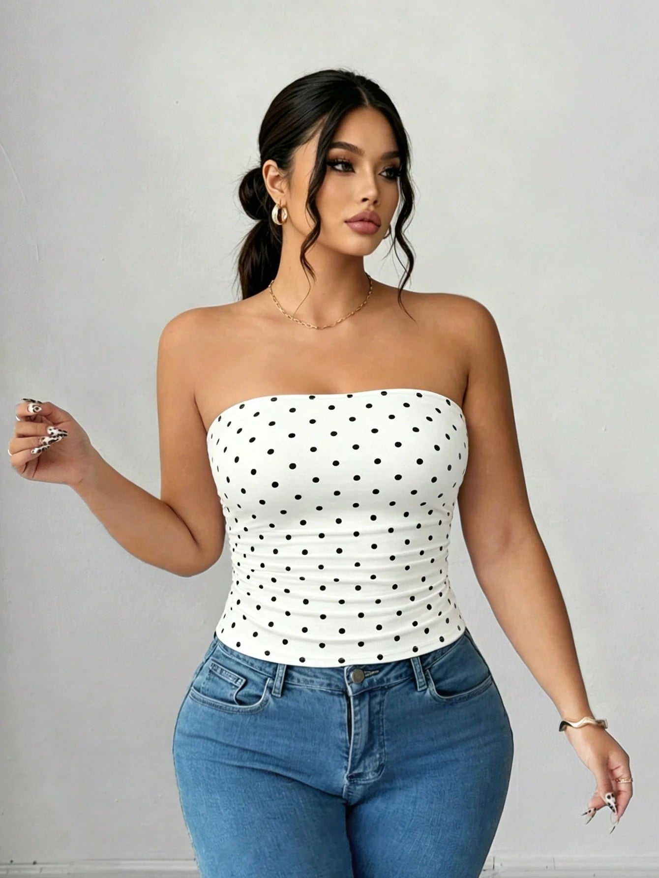 Elenzga Plus Size Women Casual Solid Color Fitted Tube Top, Summer