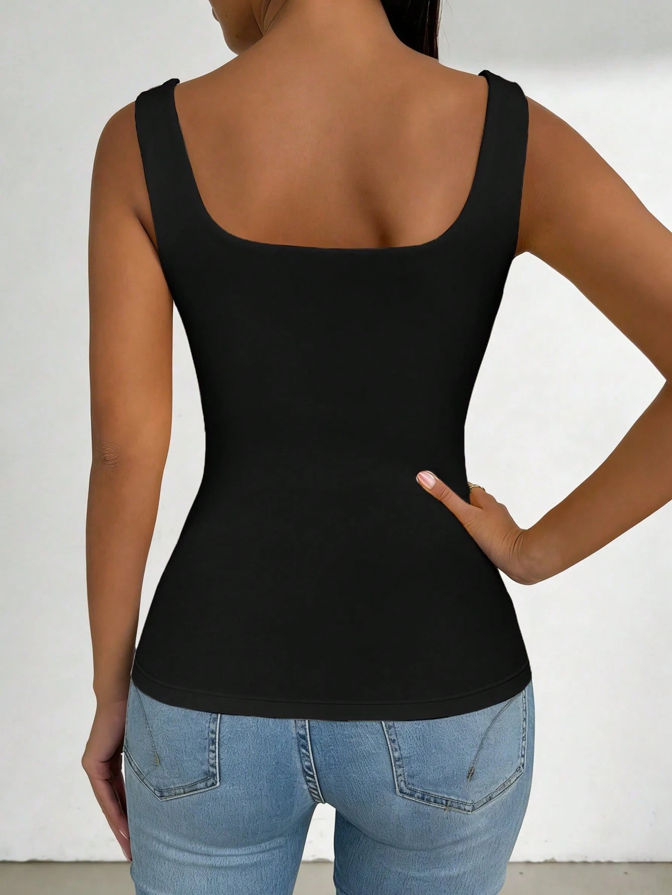 Elenzga Plus-Size Women's Square Neck Sleeveless Tank Top, Spring/Summer, Vacation, Basic White Tank Top For Going Out.
