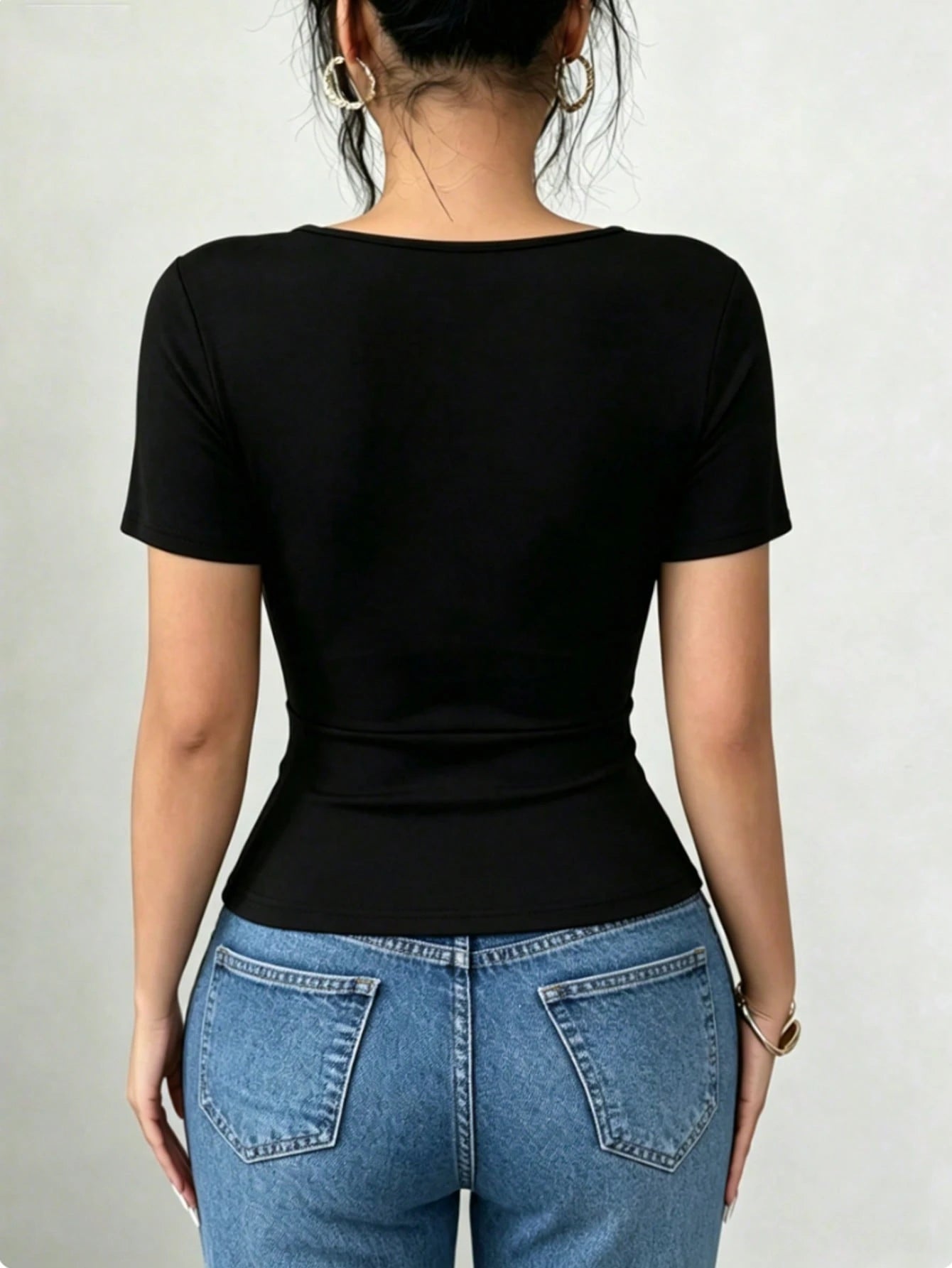 Elenzga Women's Fashion New Sexy Deep Draped Neck Hollow Design Cowl Neck Short Sleeve Casual Date T-Shirt