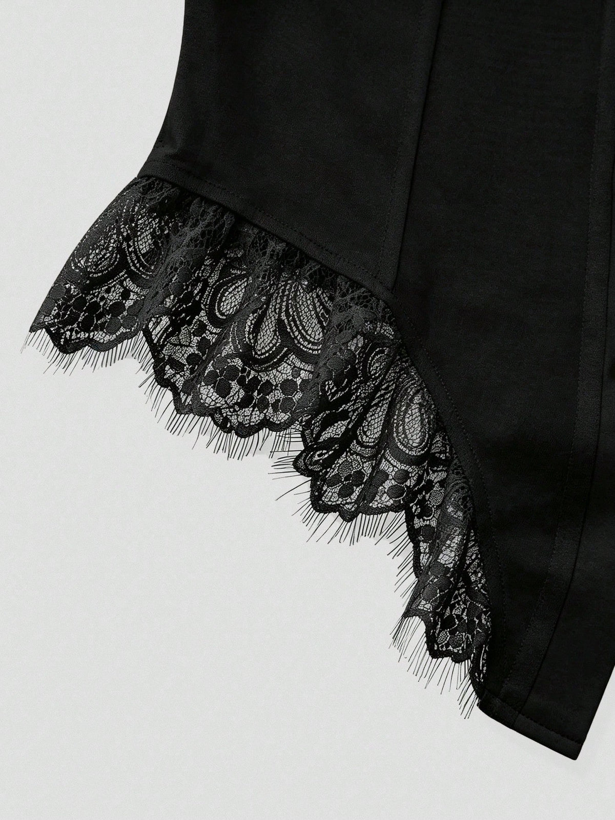 Elenzga Women's Fashionable Elegant Sexy Single-Breasted Lace Patchwork Asymmetrical Hem Sheer Blouse Night Out Black Summer