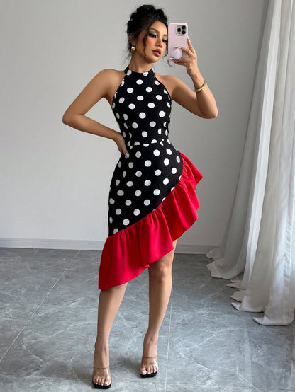 Elenzga Women Sleeveless Asymmetrical Hem Elegant Sexy Dress