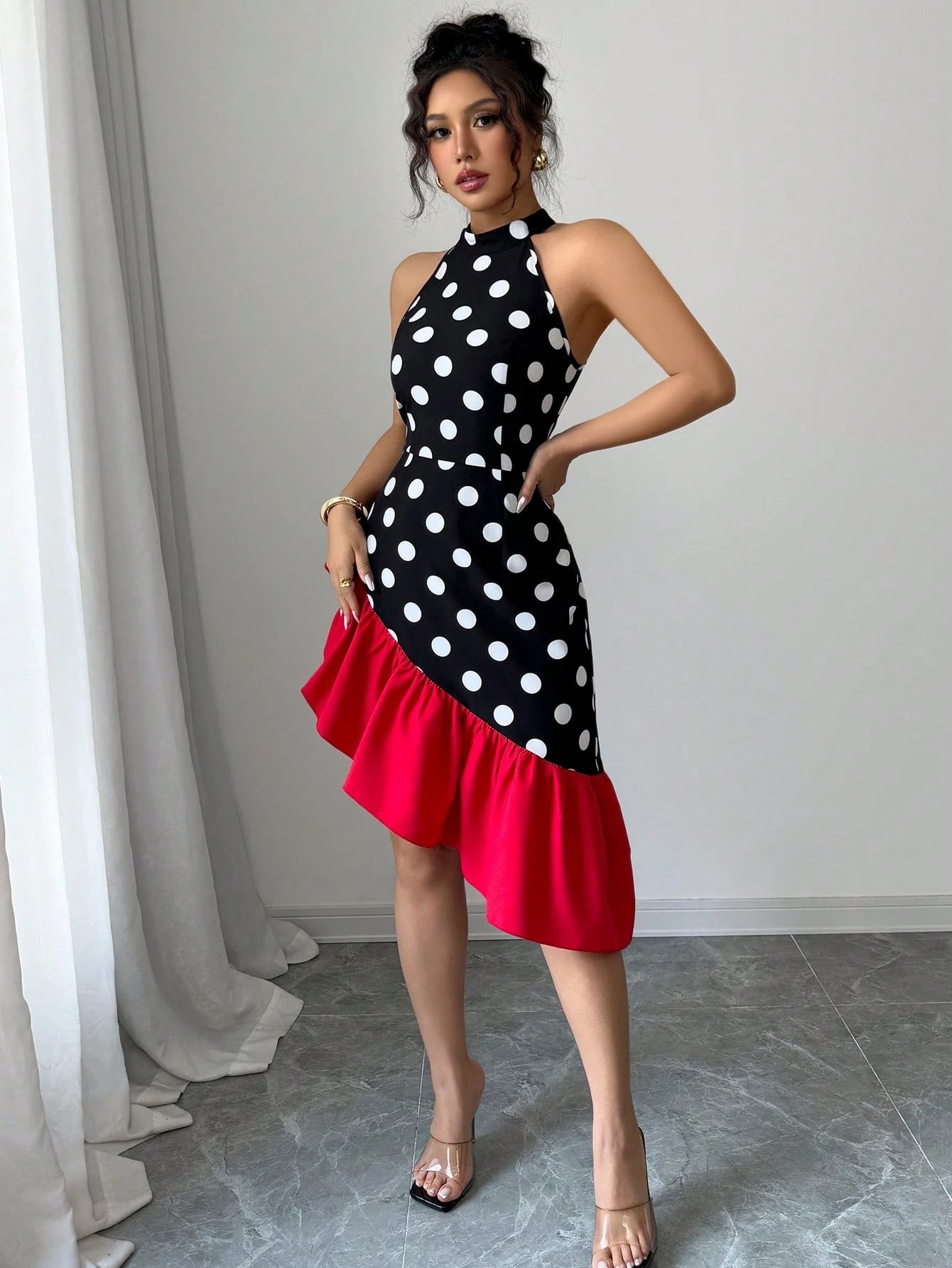 Elenzga Women Sleeveless Asymmetrical Hem Elegant Sexy Dress