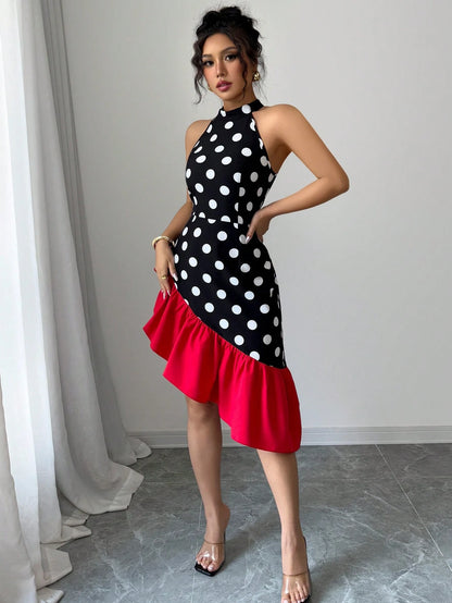 Elenzga Women Sleeveless Asymmetrical Hem Elegant Sexy Dress
