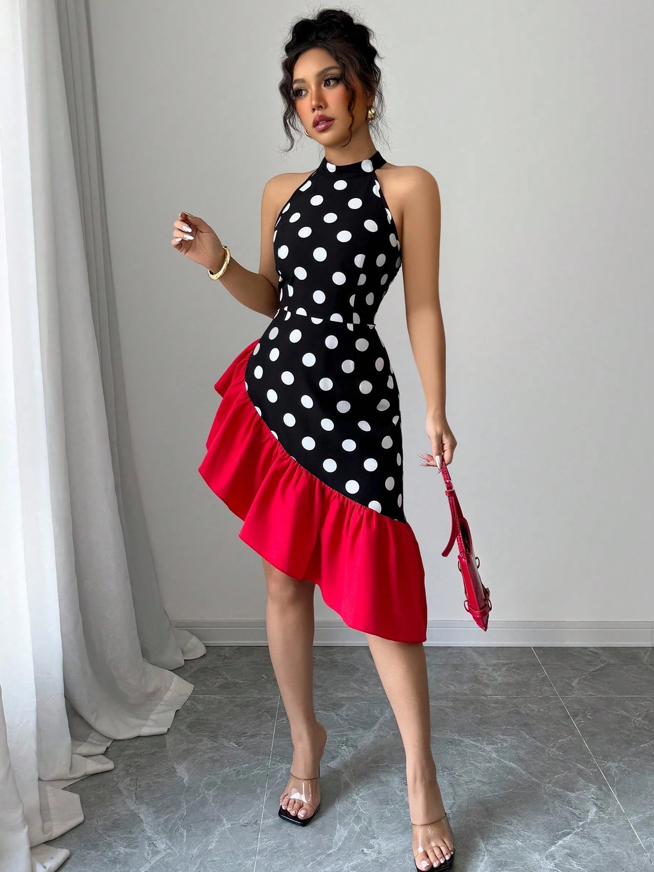 Elenzga Women Sleeveless Asymmetrical Hem Elegant Sexy Dress
